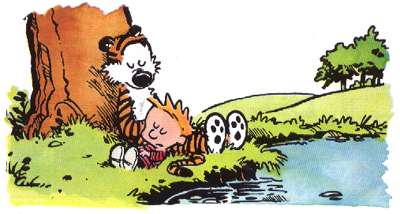 Calvin and Hobbes sleeping under a tree