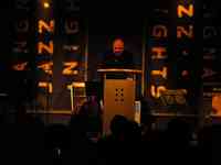 Langnau Jazz Nights 2007: Walter Schmocker, the initiator of the Jazz Nights. He is preaching like a priest.